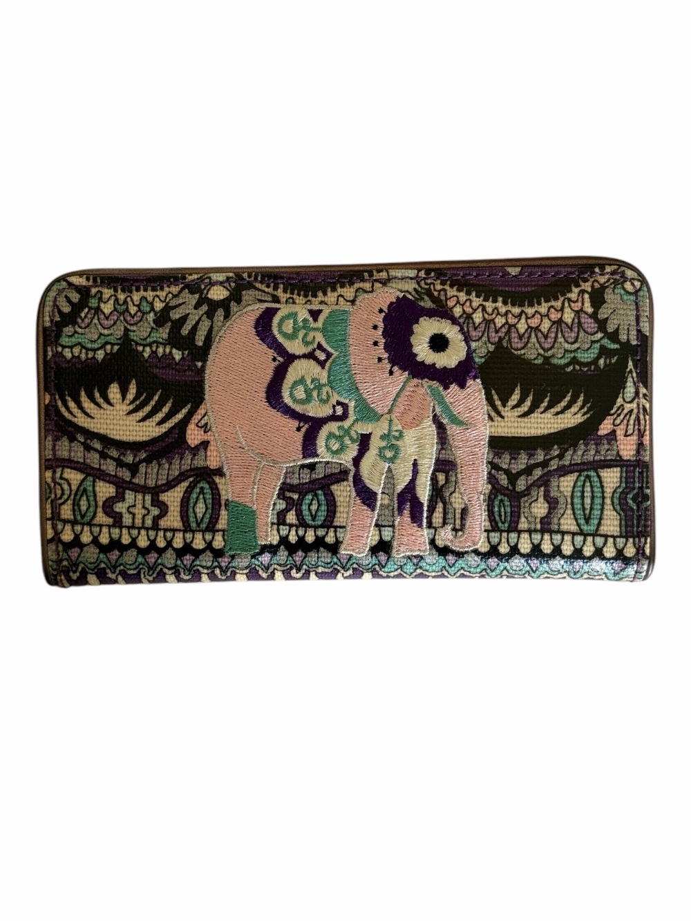 Sakroots Artist Circle Elephant Embroidered Zip Around Wallet Boho